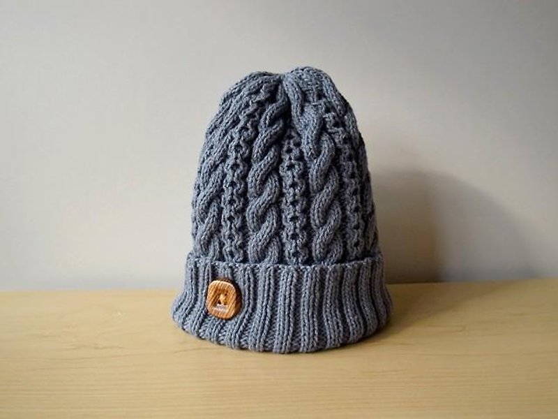 Dark blue cotton wool knit hat - Hats & Caps - Cotton & Hemp Blue