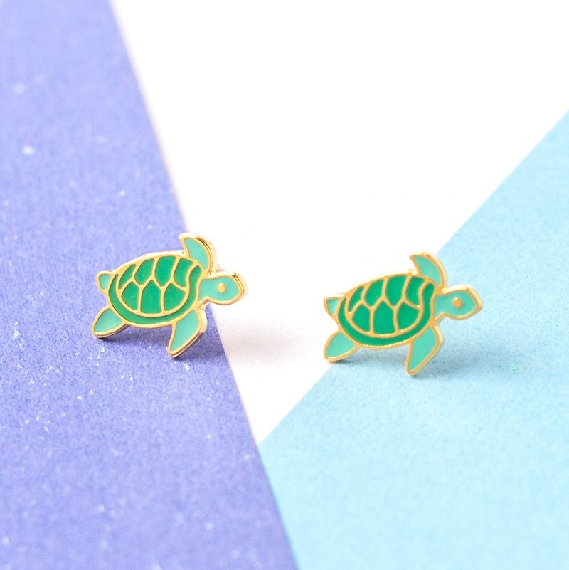 Sea turtle, ocean earrings and clip-ons - ต่างหู - วัตถุเคลือบ สีเขียว