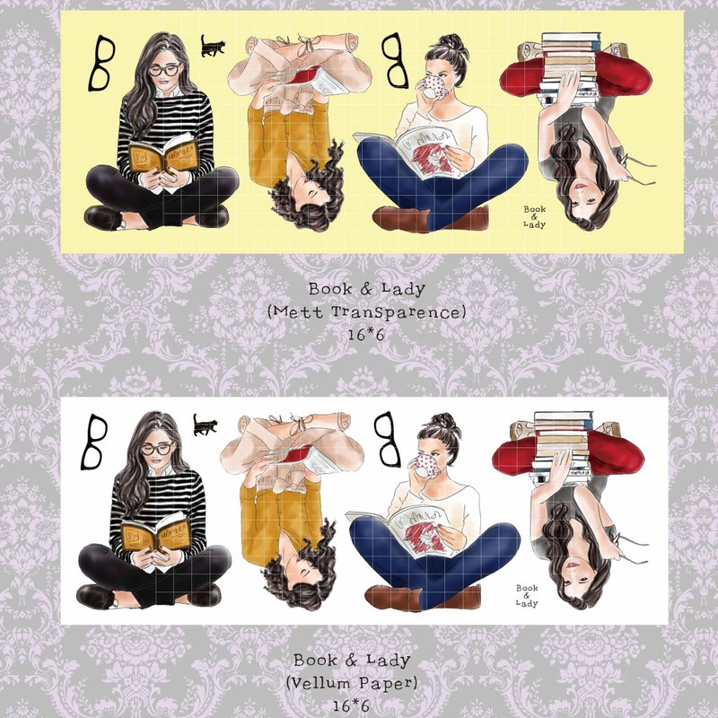 Book & Lady - Paper / PET (blue lion) (suyeon) person sticker girl sticker - 貼紙 - 紙 多色