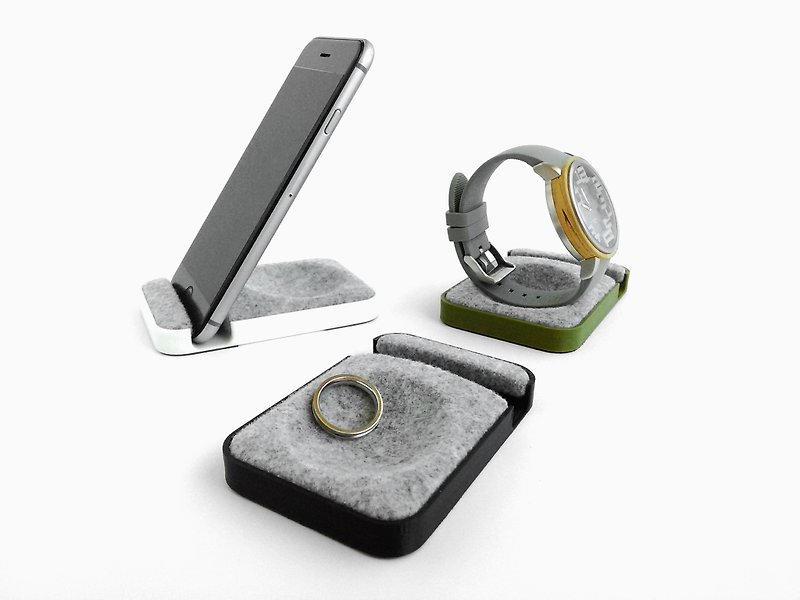 Unique multifunctional tray, Watch stand, Smartphone stand, Smart phone stand - 手機/平板支架 - 羊毛 黑色