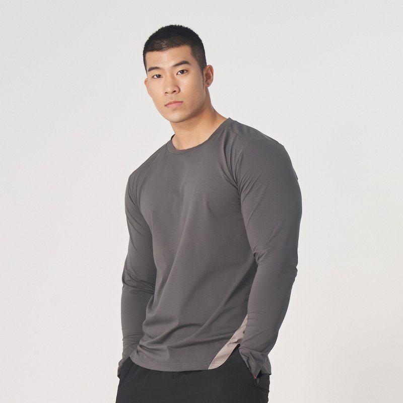 【GLADE.】Flex training long-sleeved men's top (dark gray) - Men's Sportswear Tops - Cotton & Hemp Gray