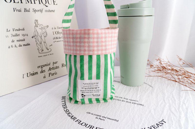 Outing bags | Beverage bags | Beverage bags | Green stripes - Beverage Holders & Bags - Cotton & Hemp Pink