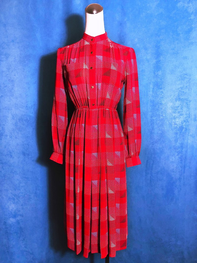 Toyo little chiffon long-sleeved vintage dress / brought back to VINTAGE abroad - One Piece Dresses - Polyester Red