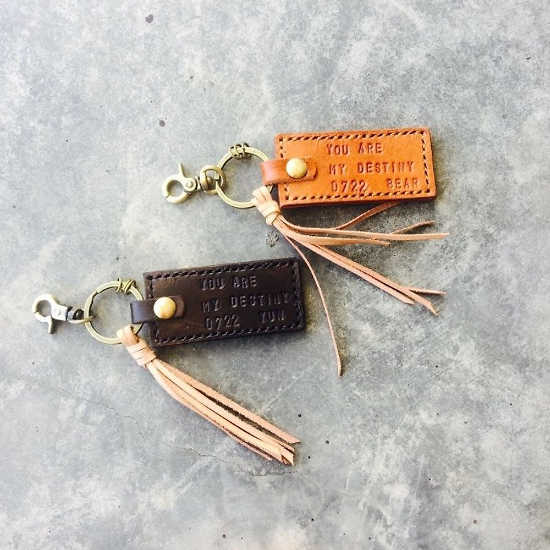 Leather key ring customized couple key Valentine's Day gift sniffing leather hand made a pair - ที่ห้อยกุญแจ - หนังแท้ สีนำ้ตาล