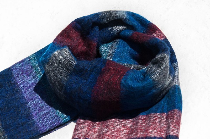 Wool shawl / knit scarf / knit shawl / blanket / pure wool scarf / wool shawl - blue ocean - ผ้าพันคอถัก - ขนแกะ สีน้ำเงิน
