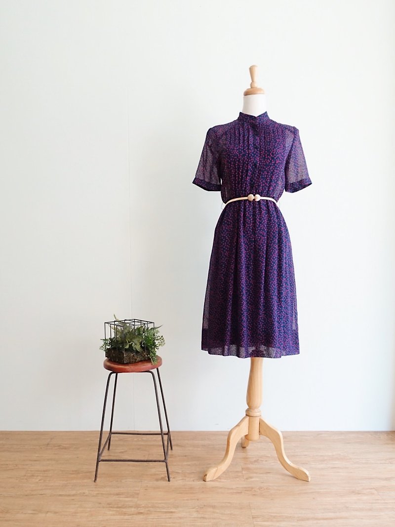 Vintage / Short Sleeve Dress no.95 tk - ชุดเดรส - เส้นใยสังเคราะห์ สีม่วง