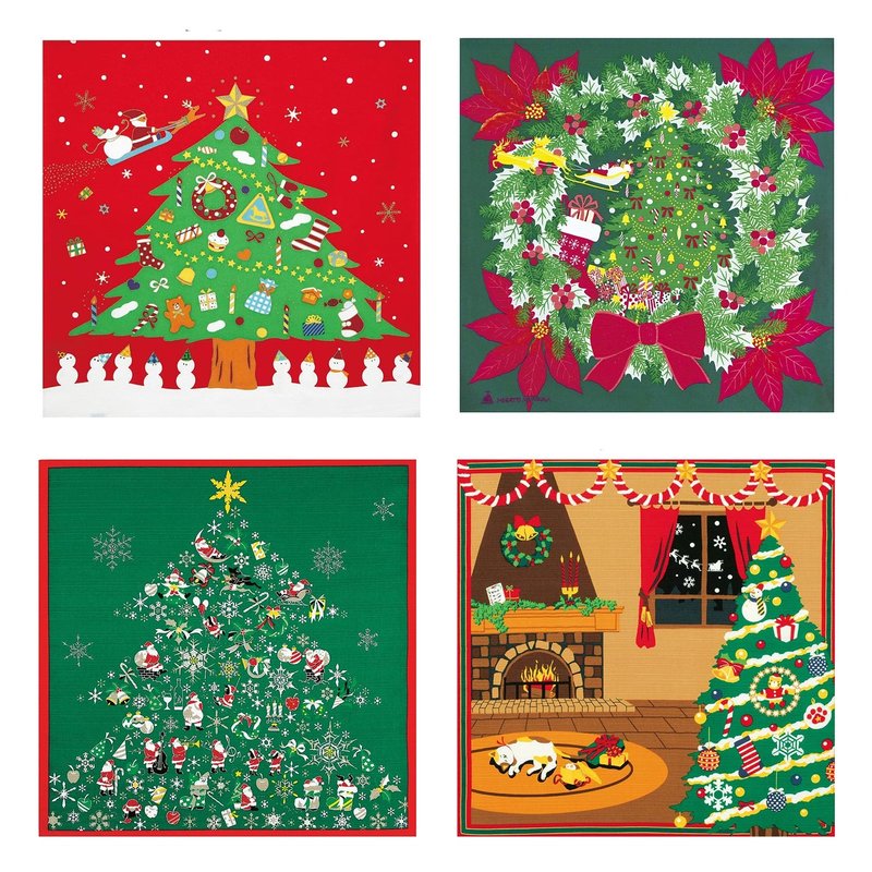 Furoshiki Single Christmas 4 Designs (Gift Package Scarf Bag) - อื่นๆ - ผ้าฝ้าย/ผ้าลินิน สีเขียว