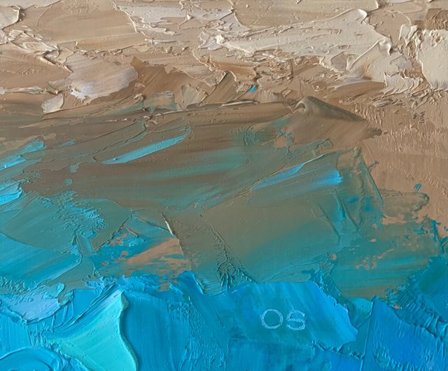 オリジナルの海景油絵ビーチ海の風景テクスチャインパストアート
