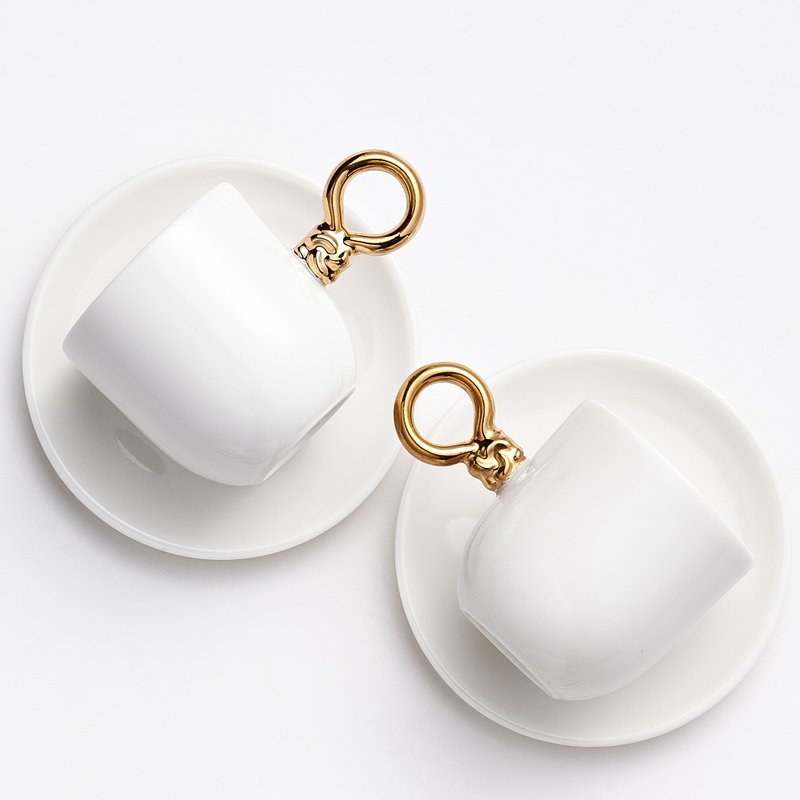 ANOTHER CERAMIC Yeonbong Espresso cup & Saucer_Gold - 咖啡杯/馬克杯 - 陶 白色