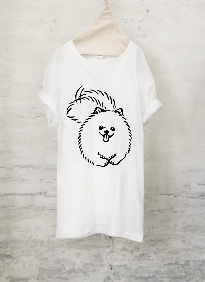 ポメラニアン Tシャツ【犬】 Pomeranian T-shirt (White/Gray)【DOG】 - Tシャツ - コットン・麻 ホワイト