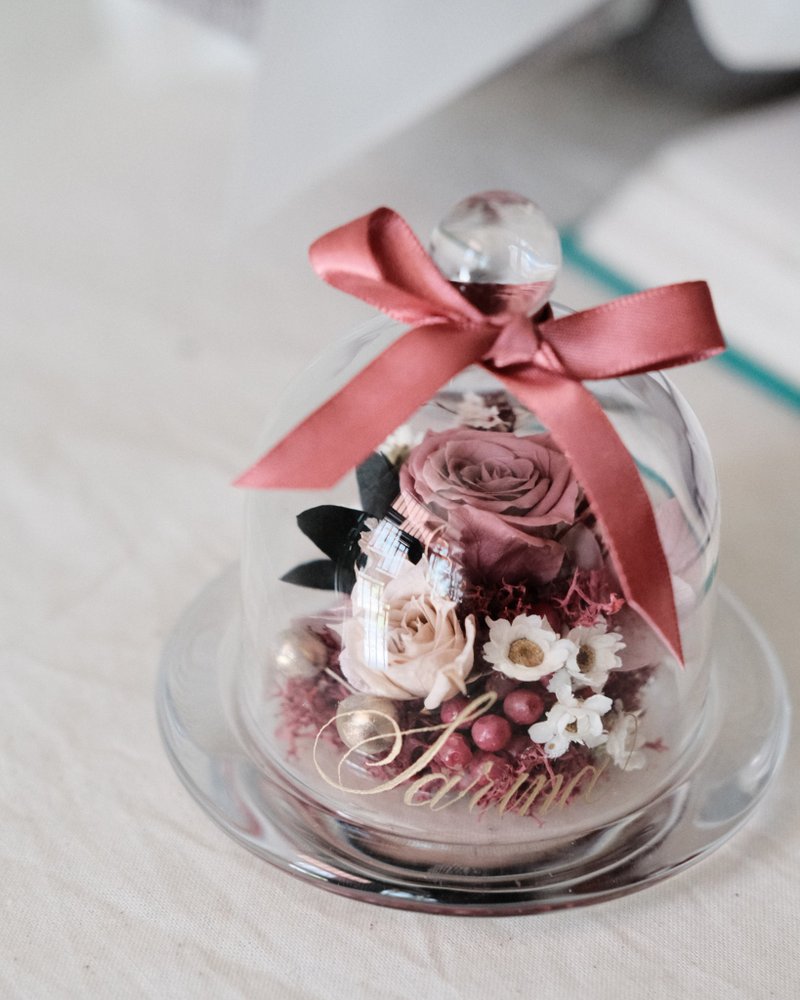 Preserved flower dried flower retro milk tea color glass cup/birthday gift//exchange gift/Christmas gift box - ช่อดอกไม้แห้ง - พืช/ดอกไม้ 