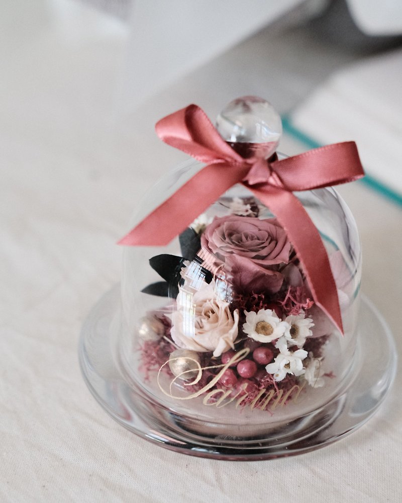 Preserved flower retro milk tea color glass cup/birthday gift/engraving//card - Dried Flowers & Bouquets - Plants & Flowers 