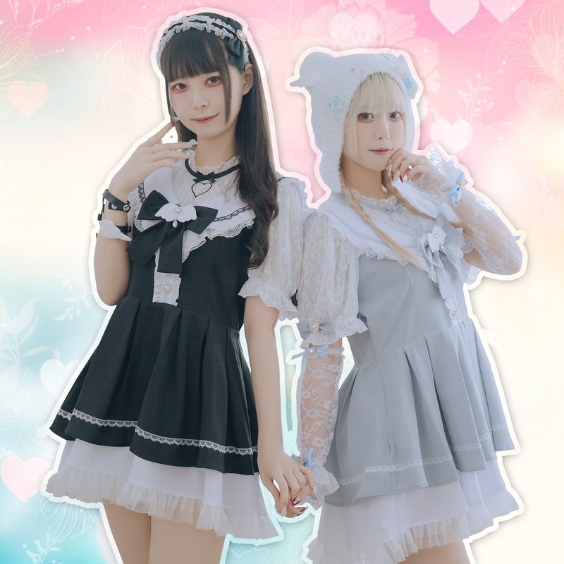 tenshi kawaii Ryousangata magic relic lace border sailor shirt dress JJ2499 - ชุดเดรส - ผ้าฝ้าย/ผ้าลินิน 