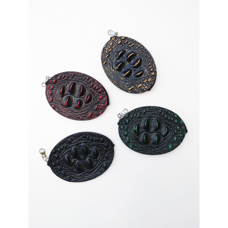 Handmade Crocodile Pattern Leather Coin Purse - กระเป๋าใส่เหรียญ - หนังแท้ สีดำ