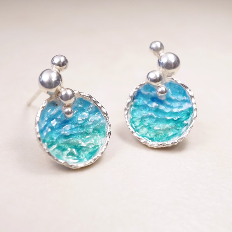 Ocean Series-Blue Enamel Silver Earrings - Earrings & Clip-ons - Sterling Silver Silver