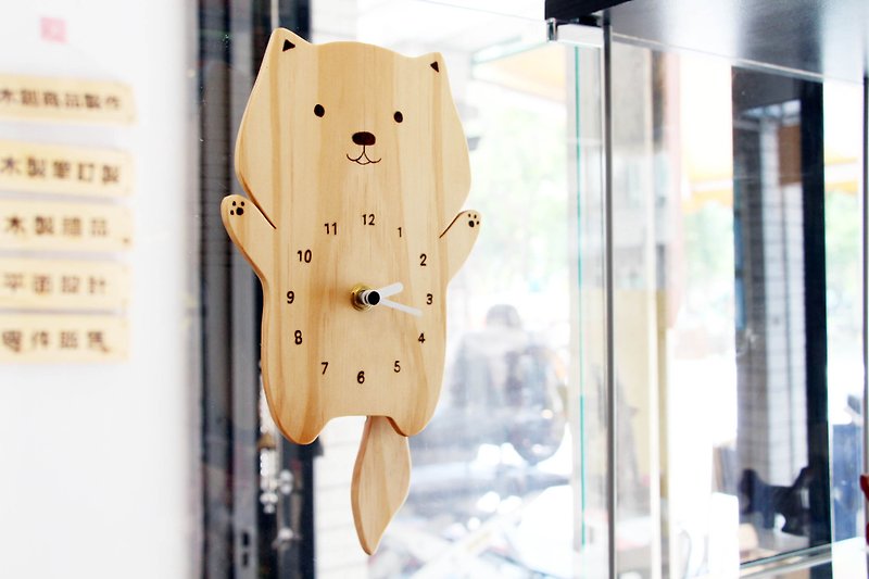 原木 動物造型搖尾巴時鐘 搖擺時鐘  擺鐘 - 時鐘/鬧鐘 - 木頭 咖啡色