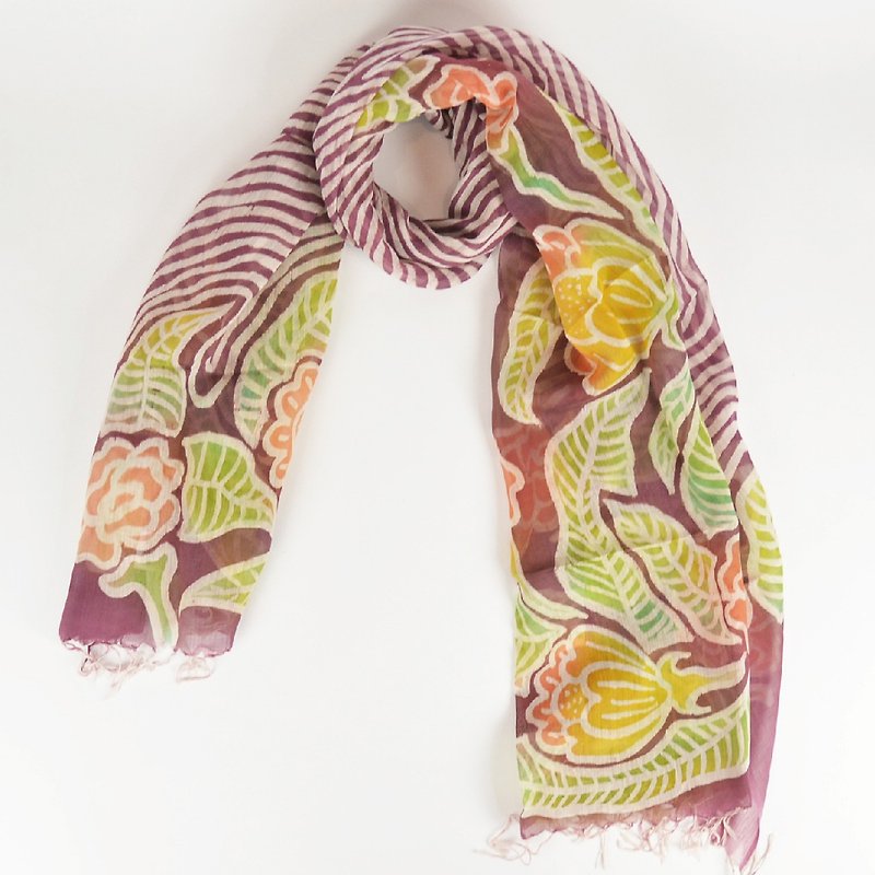 Handmade batik hand-woven cotton scarves - Matisse's back garden - fair trade - ผ้าพันคอถัก - ผ้าฝ้าย/ผ้าลินิน หลากหลายสี