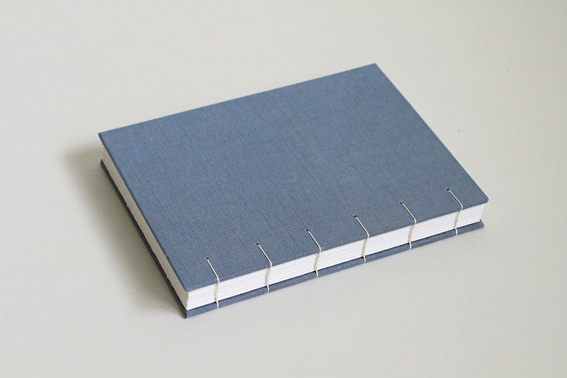 Hardcover Coptic Bound Notebook/Journal in Salvia Blue Ramie Cotton Cloth - Notebooks & Journals - Paper Blue