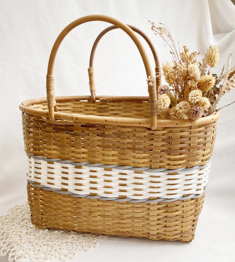 [Good Day Fetish] Japan's early unique handmade natural bamboo woven portable picnic basket decorative basket - อื่นๆ - วัสดุอื่นๆ สีนำ้ตาล