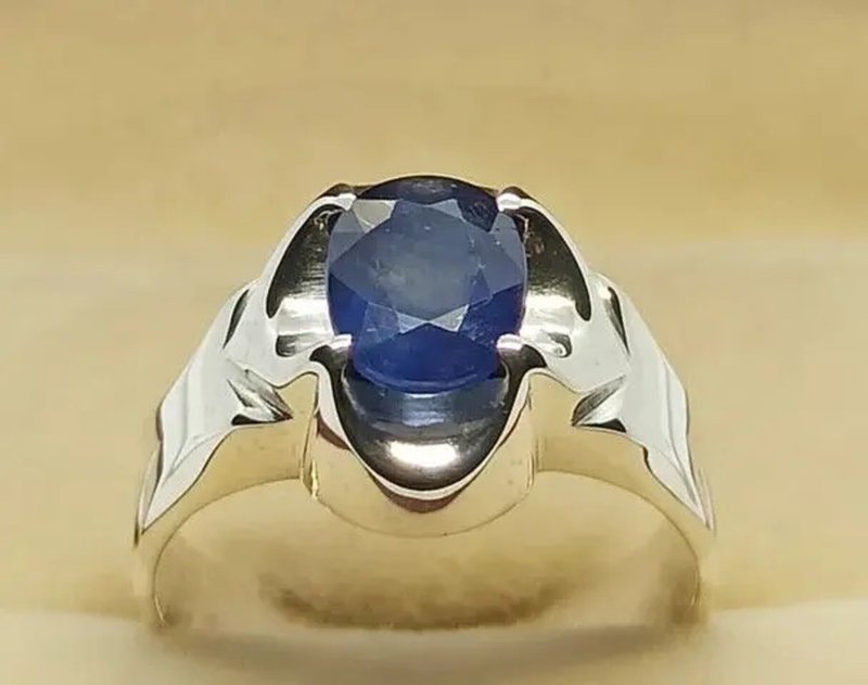 Natural Royal Deep Blue Sapphire Mens Ring Sterling Silver 925 Handmade Blue man - 戒指 - 寶石 藍色
