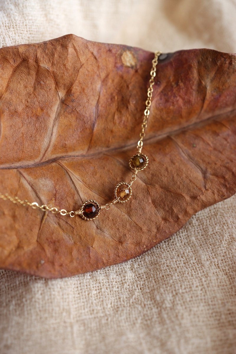 14KGF Autumn Tourmaline Natural Stone Bracelet/Anklet October Birthstone Autumn Version - สร้อยข้อมือ - เครื่องเพชรพลอย สีนำ้ตาล