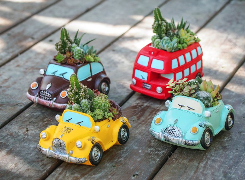 Healing Series | Stylish retro convertible. succulent plants. cactus - ตกแต่งต้นไม้ - เรซิน 