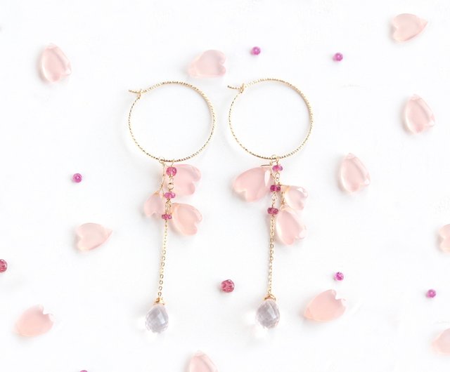 14kgf-cherry blossom hoop pierced earrings/can change to clip-on