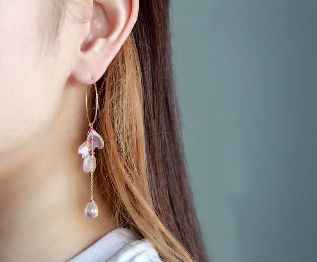 14kgf-cherry blossom hoop pierced earrings/can change to clip-on