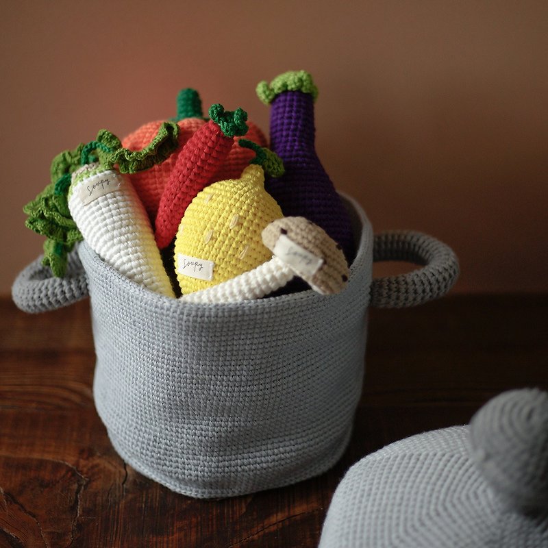 Hand-knitted cotton vegetable pot combination - ของเล่นเด็ก - ผ้าฝ้าย/ผ้าลินิน 
