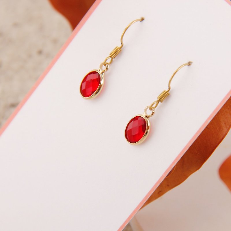 MUSEV基本款百搭簡約黃銅耳環-紅寶石 - 耳環/耳夾 - 半寶石 紅色