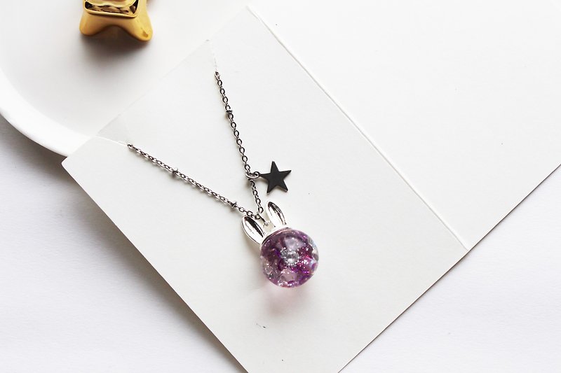 Rosy Garden rabbit shape with purple crystal water inside glass ball necklace - สร้อยติดคอ - แก้ว สีม่วง
