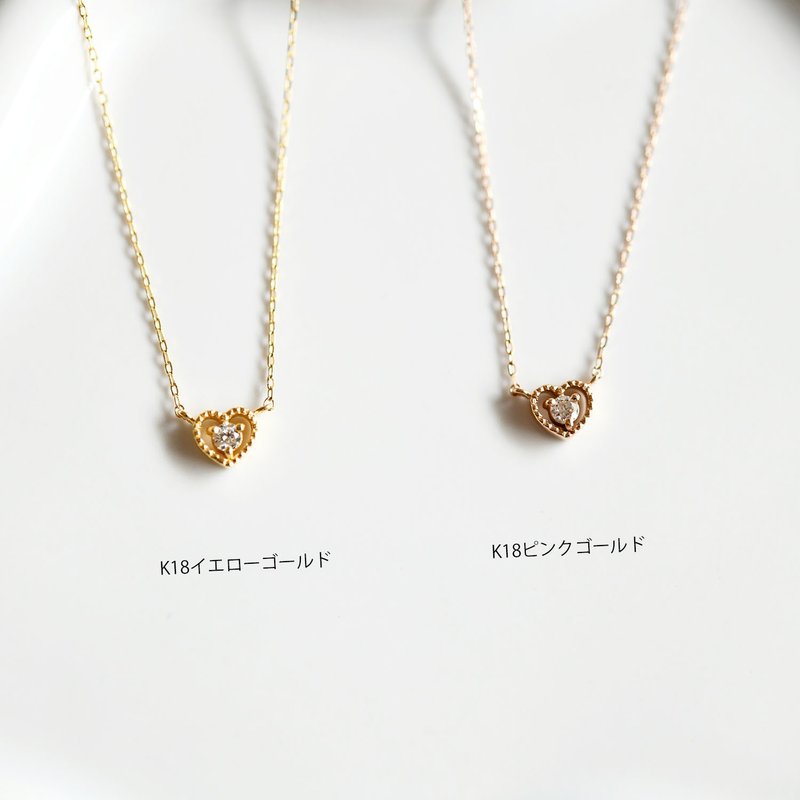 永遠不変 K18金 天然ダイヤモンドのミニハートネックレス 4月誕生石　2色 - 項鍊 - 寶石 金色