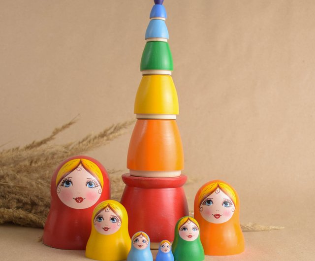 Rainbow Colored Children's top Matryoshka Doll