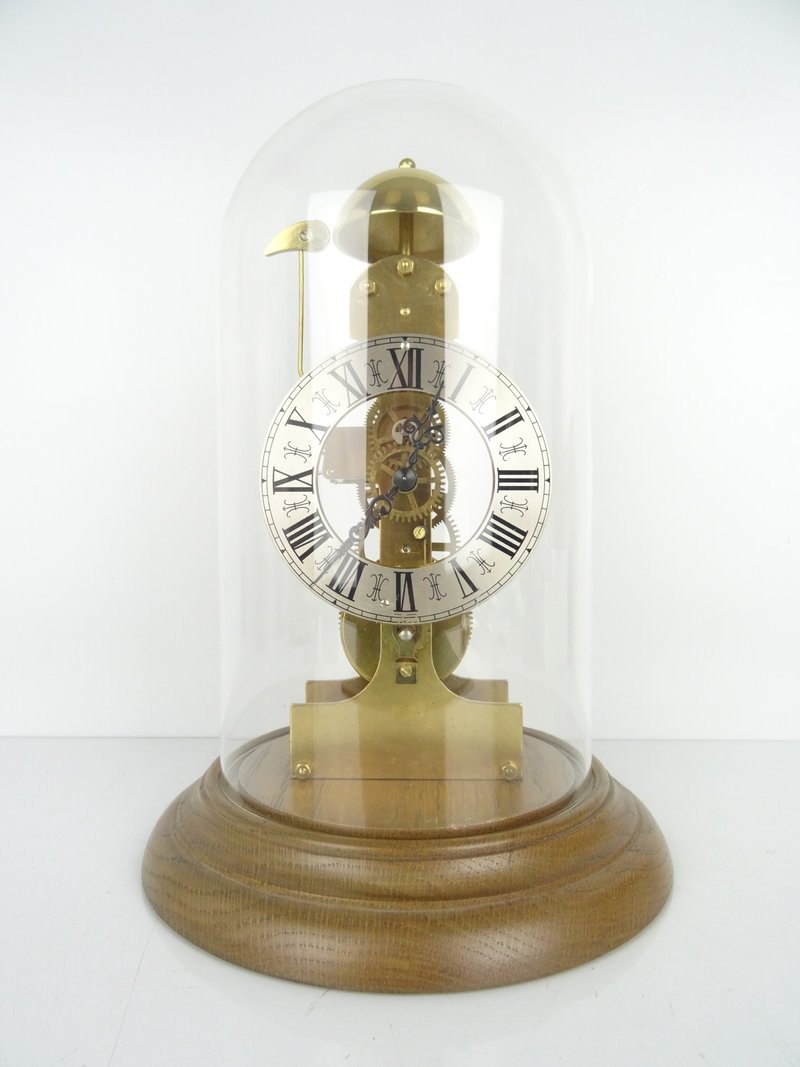 Vintage German Kieninger 8 Day Mantel Clock Mid Century Skeleton Domed Clock - 時鐘/鬧鐘 - 木頭 咖啡色
