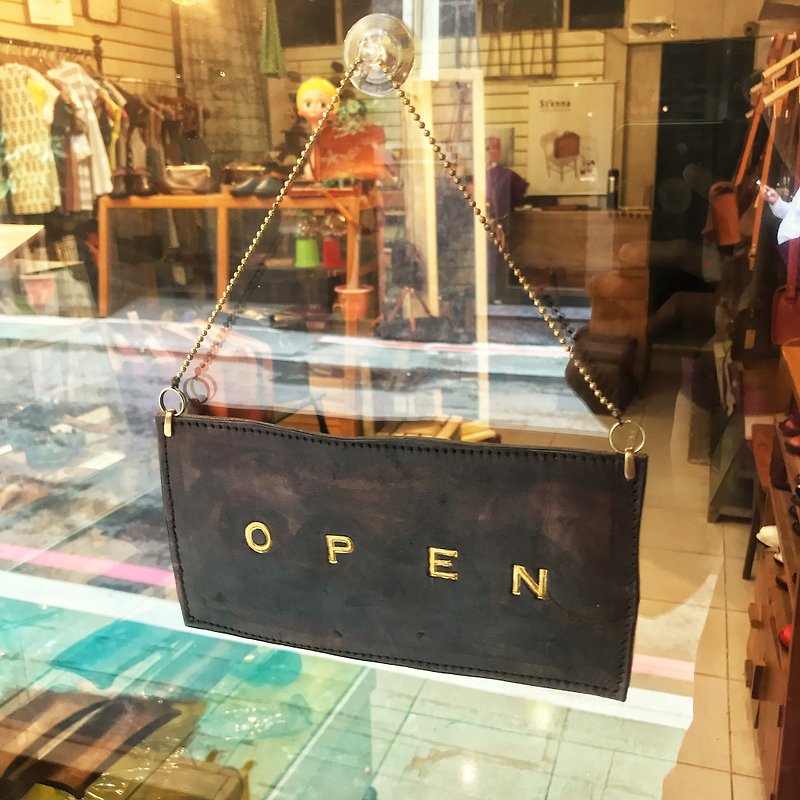 Shop props-leather door sign open.close - กรอบรูป - หนังแท้ สีนำ้ตาล