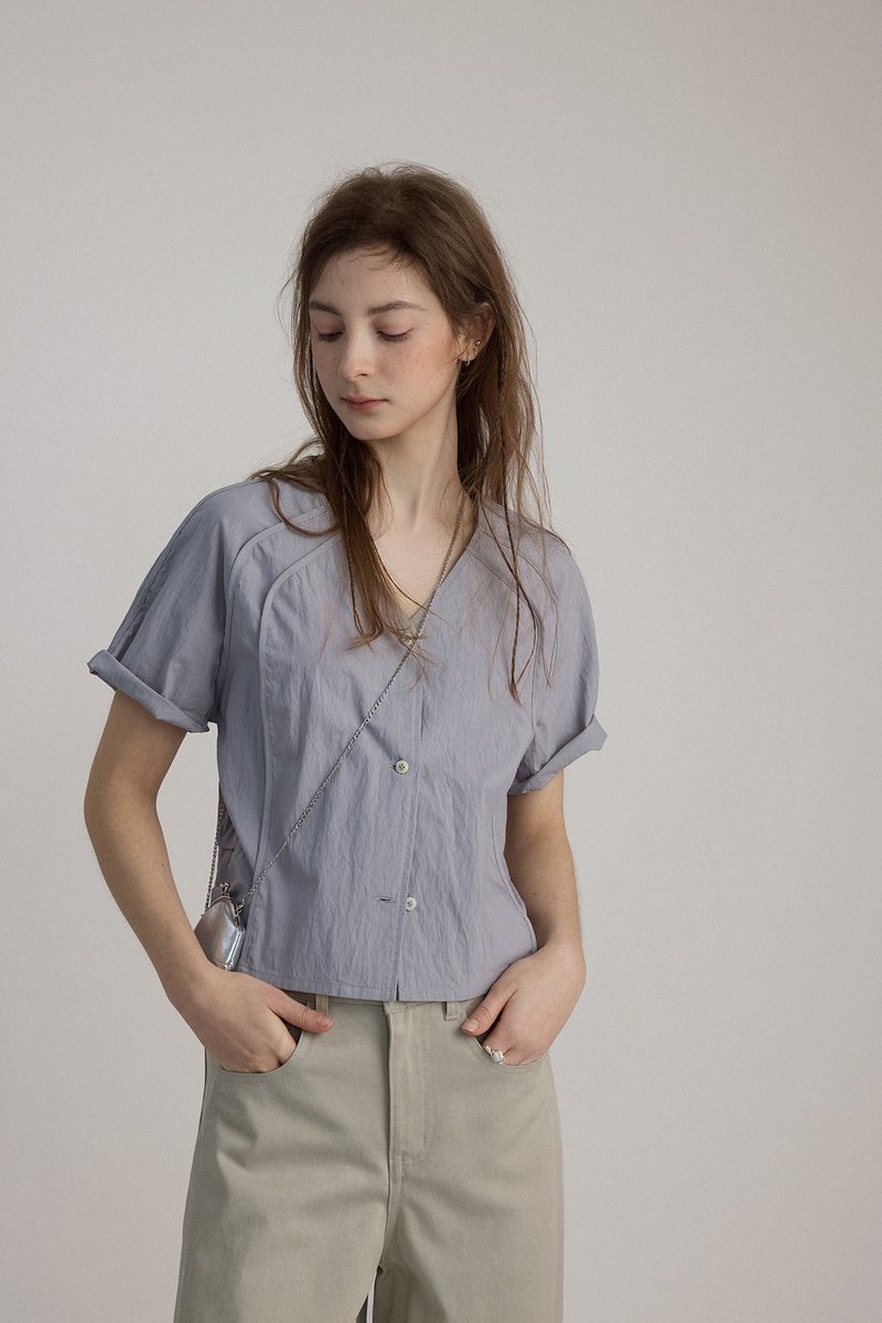 Nordic summer intellectual short-sleeved shirt - เสื้อยืดผู้หญิง - วัสดุอื่นๆ สีเทา