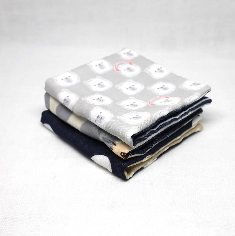 Japanese Handmade 6 layer of gauze mini-handkerchief/ 3 pieces in 1unit - ผ้ากันเปื้อน - ผ้าฝ้าย/ผ้าลินิน สีน้ำเงิน