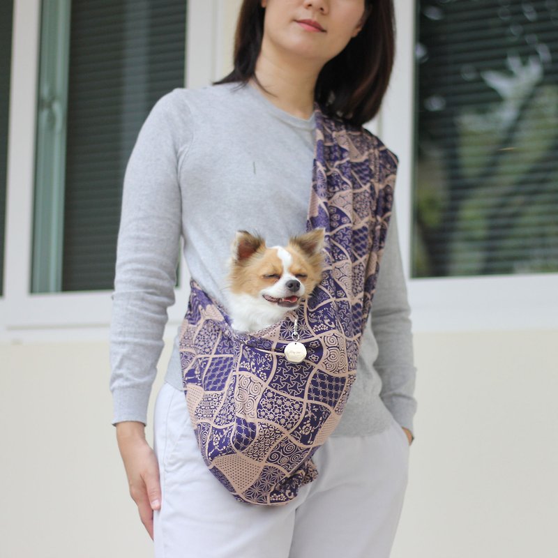 棉．麻 寵物背包/寵物推車/外出籠 藍色 - Dog Carrier Bag Pet Sling Cat Carrier Bag with Pet Name Tag Puppy Bag