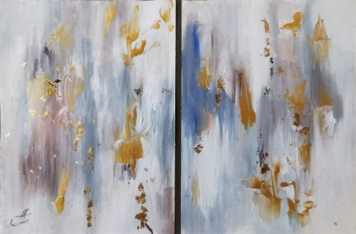 現代絵画セット、セット絵画、金箔抽象画、オリジナルアート