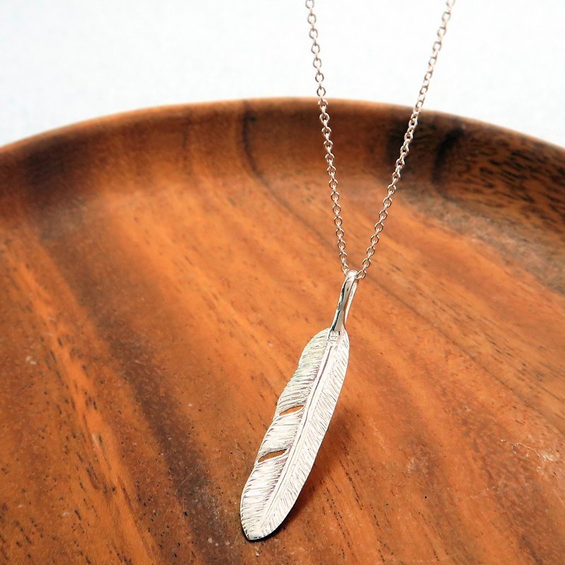 Free soaring double feather 925 sterling silver feather coveted (without chain) classic - Necklaces - Sterling Silver Silver
