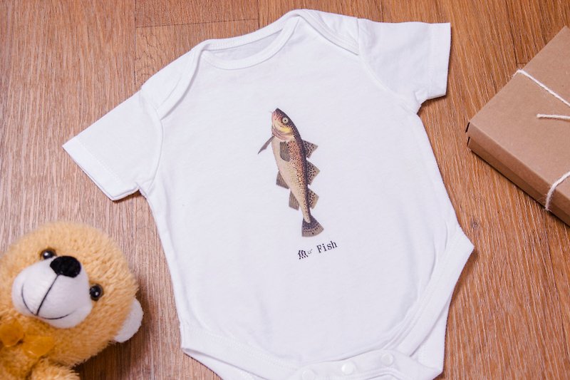 嬰兒包屁衣-魚 Fish - 嬰兒連身衣/包被/包巾 - 棉．麻 白色