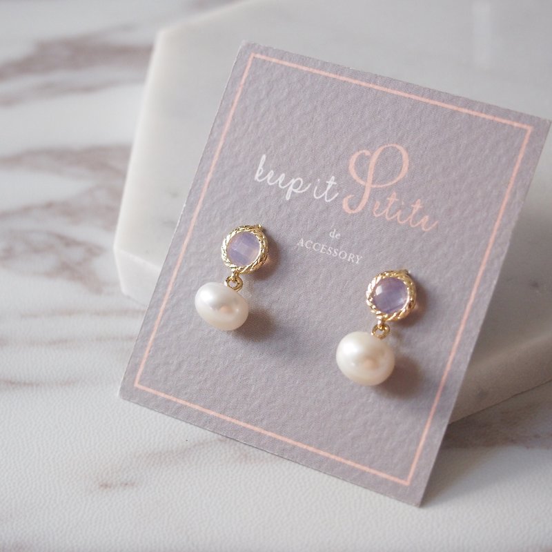 Pink Gold Plated Edged Glass Imitation Gemstone • Pearl • 925 Silver Earring Stud Earrings • Gift - Earrings & Clip-ons - Other Metals Pink