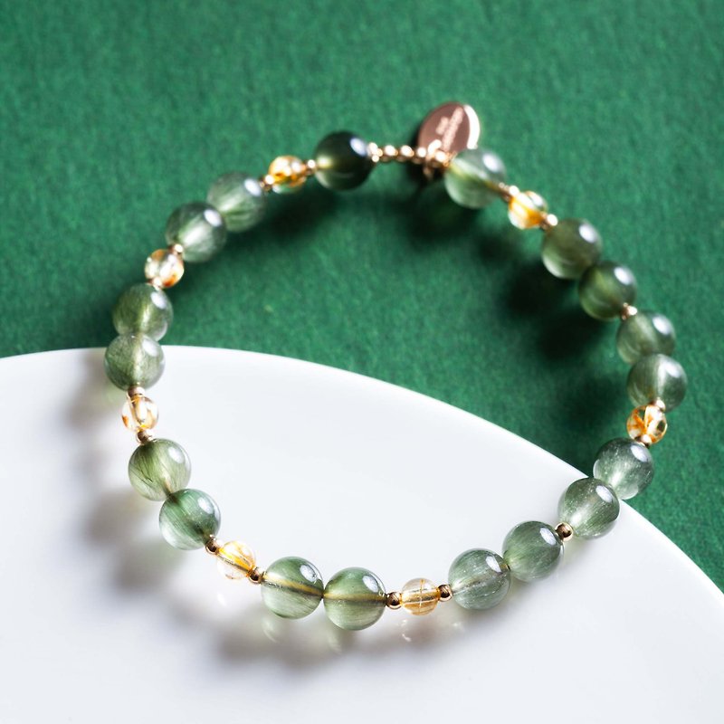 綠髮晶金髮晶手鍊|金髮晶14k包金手鏈 天然石水晶客製化禮物 - 手鍊/手鐲 - 寶石 綠色