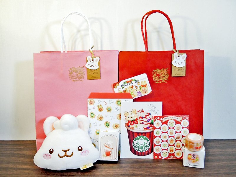 Cup of rabbits on the table game - special Christmas gift bag - พวงกุญแจ - ผ้าฝ้าย/ผ้าลินิน ขาว