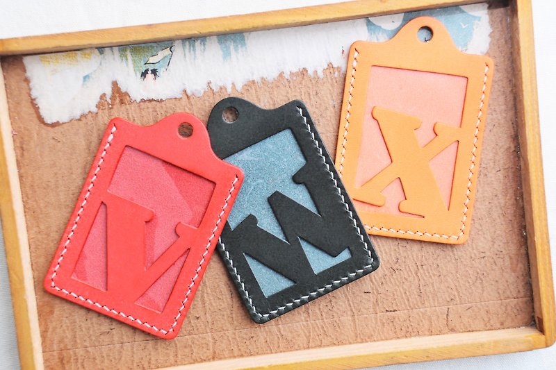 Initial V | W | X letter ID cover well stitched leather material bag card holder business card holder - Leather Goods - Genuine Leather Red