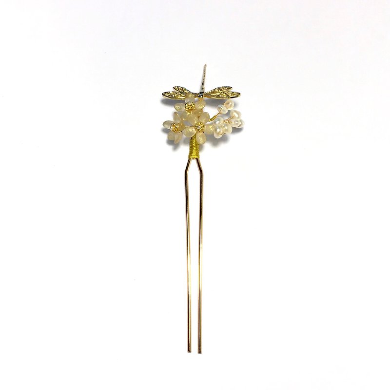 XiaChan-最初の雨。トンボ真珠の花のヘアピン。天然真珠。輸入された金粉の花びら。優しいヘアピン - ヘアアクセサリー - 真珠 ゴールド