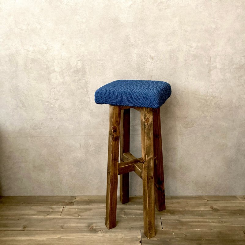 Cushion stool chair antique style chair 65cm dark Brown cloth fabric blue - Chairs & Sofas - Wood Blue