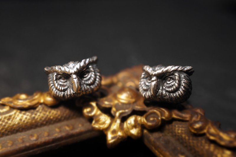 925 純銀貓頭鷹耳環(蝕黑) - 手作 ( MW E1031) - 耳環/耳夾/耳骨夾 - 純銀 黑色