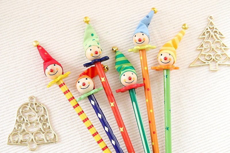 【お子様へのプレゼント】木製ハッピーピエロ鉛筆 6本セット - 鉛筆・シャープペンシル - 木製 