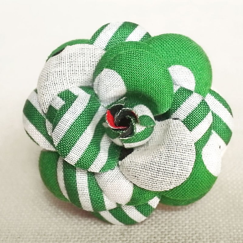 Brooch Green Dots Borders Stripes Mini Heroine - เข็มกลัด - ผ้าฝ้าย/ผ้าลินิน สีเขียว